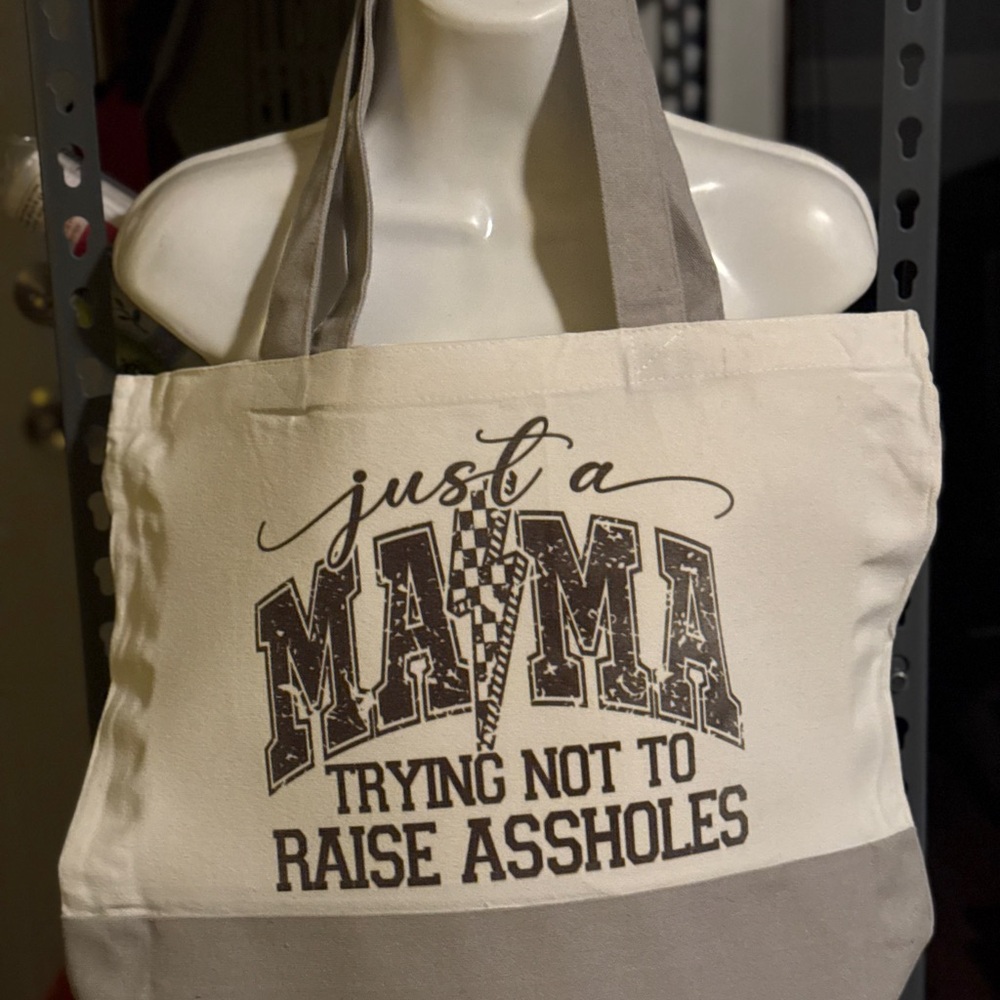 ✨Gray and Cream Canvas Tote Bag with Humorous Text